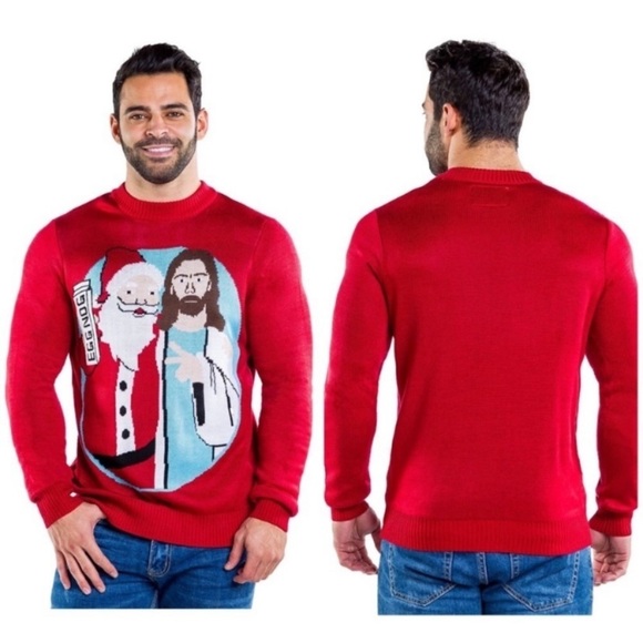 TIPSY Elves Santa with Jesus Egg Nog Christmas Ugly Sweater in Red - Picture 8 of 8